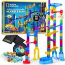 NATIONAL GEOGRAPHIC Glowing Marble Run – Construction Set with 15 Glow in The Dark Glass Marbles & Storage Bag, STEM Gifts for Boys and Girls, Building Project Toy