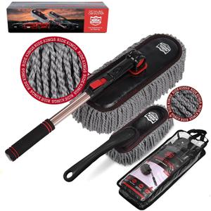 Car Duster Grey Set-Stocking Stuffers Gifts for Men Women-Microfiber Multipurpose Duster,Interior & Exterior Cleaning Tools,Dashboard Detailing Brush,Scratch Free with Extendable Handle,2 Packs