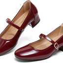 hingswink Mary Jane Shoes Women Low Heels Dress Shoes Pumps Low Heel 2 Inch Chunky Heel Mary Janes Pumps with Adjustable Ankle Strap for Women Dressy Casual (8, Shinny)