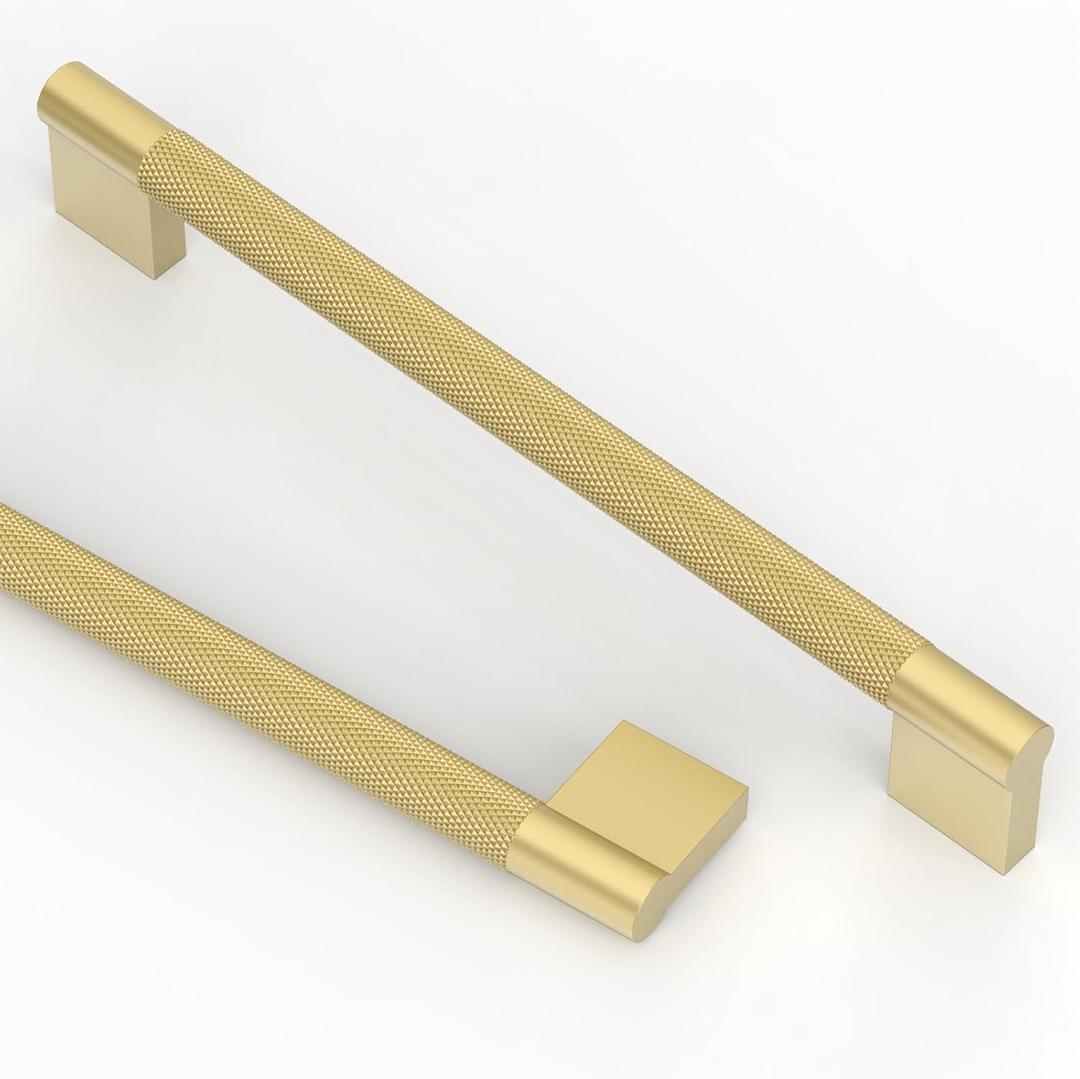 Asidrama 10 Pack 7.5 Inch(192mm) Brushed Gold Knurled Kitchen Cabinet Handles, Cabinet Pulls Kitchen Cabinet Hardware for Cupboard Drawer Pulls
