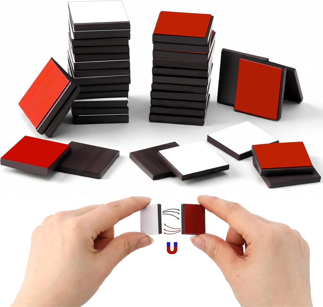 Relaxweex 18 Pairs Thickened A + B Magnetic Tape with Adhesive Backing, Square A B Magnet Paired to Use, Flexible Magnet Strips Adhesive for Crafts Classroom Home Kitchen, 25mmx25mm