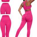 3 Piece Workout Sets for Women Butt Lifting Leggings with High Impact Sports Bra Gym Shorts M