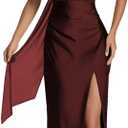 EAURIC BurgundySatin Bridesmaid Dresses with Slit for Women Square Neck Mermaid Prom Dress Long Satin Evening Dress with Scarf Size 8 AU076