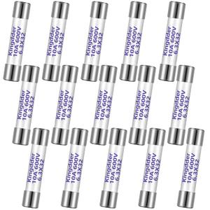 Kingdder 15 Pieces Ff10a 600v Multimeter Fuses Dc Dmm Fast Blow Action 10 Amp Ceramic Fuses Brass Made for Dc Dmms 6.3 x 32 mm