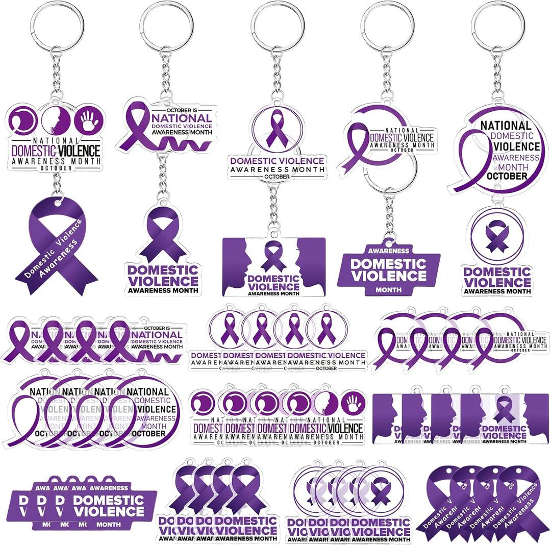 2 x Remuuly 50 Pcs Domestic Violence Awareness Month Acrylic Keychain Domestic Violence Awareness Month Festival Party Decor for Women Men