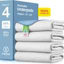 IMPROVIA Washable Underpads, Heavy Absorbency Reusable Incontinence Pads for Kids, Adults, Elderly, and Pets - Waterproof Protection Floor (White & Blue, 4 Pack - 34"x36")