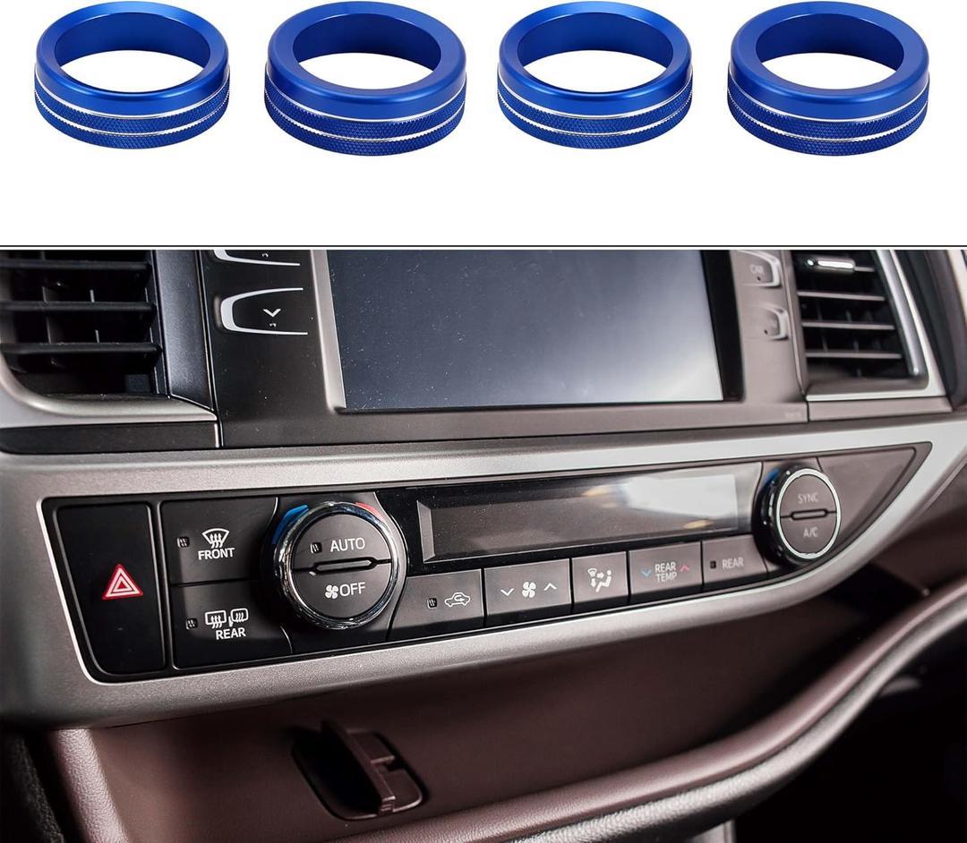 4 Pcs AC Air Conditioner Heater 4WD Control Switch Knob Cover Ring Compatible for Toyota Tacoma 2016-2023, Sturdy Aluminum Alloy Blue