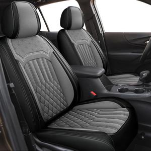 Custom Leather Seat Covers for Chevrolet Chevy Equinox Premier,LT,LS,RS,LTZ,LT Fleet 2018 2019 2020 2021 2022 2023 2024 (Not for EV)- Full Set Perforated Breathable Seat Cover - Black&Grey