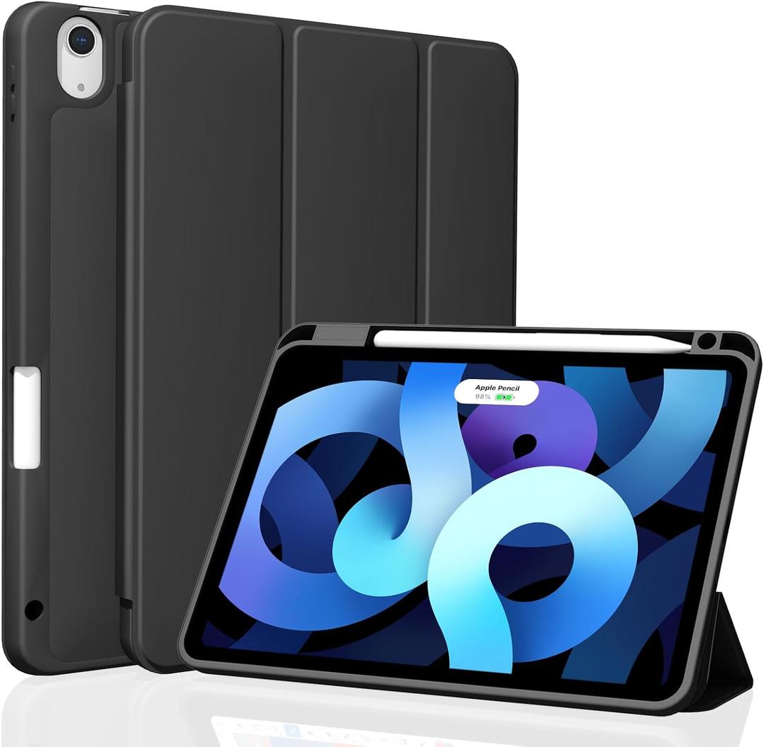 Case for iPad Air 11-inch M4/M3/M2 (8th 2026 / 7th 2025 / 6th 2024), Air 5th/4th Generation (2022/2020) 10.9, Auto Sleep/Wake Smart Cover Soft TPU Back Case with Pencil Holder, Black