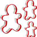Gingerbread Man Cookie Cutters 3PCS, Stainless Steel Christmas Cookie Cutter Tools with Red Environmental PVC, Gingerbread Boy Shape Moulds Set for Baking