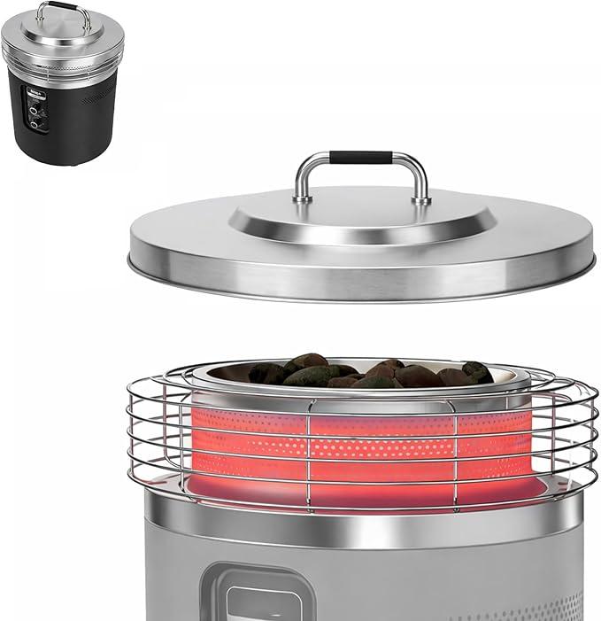 Fire Pit Lid for Ninja Fireside360 Outdoor Heater and Fire Pit, Stainless Steel Hard Cover with Handle, Replacement Top Cover for Ninja Fireside360, Round Metal Lid for Protecting Ceramic Rocks