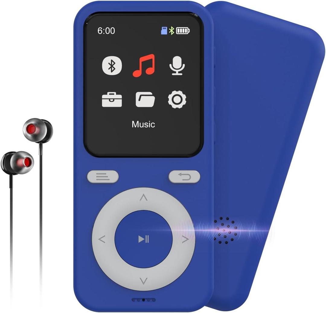 64GB MP3 Player with Bluetooth,Bluetooth Portable HiFi Lossless Sound MP3 Player with Speaker,Voice Recorder,Shuffle for Kids,Hiking,Running,Micro SD Card up to 128GB(Earbuds Included)