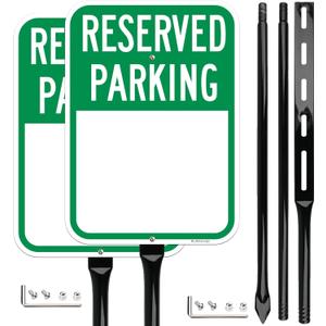 Blank Reserved Parking Signs with 54 Inch Heavy Duty Metal Stake, 14x10 Inch Reflective Aluminum, 2Pack with Hardware