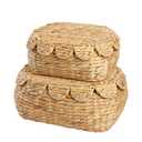 Set of 2 Wicker Storage Baskets with Lid, Rattan Basket Decorative Boxes, Woven Storage Box Hyacinth Basket with Lids, Small Scalloped Edge Wicker Baskets with Lids