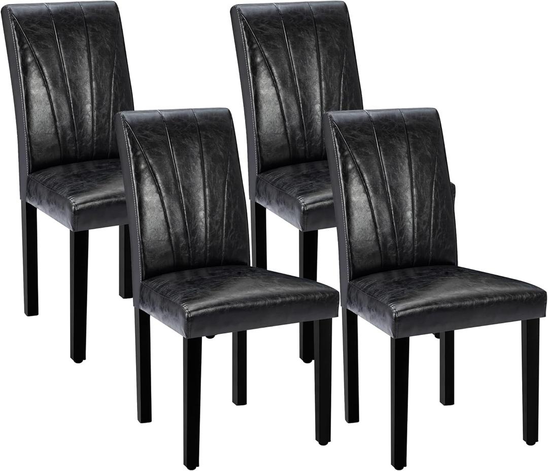 VECELO Upholstered Dining Chairs Set of 4, Modern PU Leather and Solid Wood Legs & High Back,Parsons for Kitchen/Living Room- Black