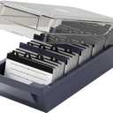 MaxGear Business Card Holder Desk, Large Plastic Business Card Organizer Box with Lid, Credit Cards Holder File Storage Case for Office & Home, Holds 500 3.5 x 2.2 Cards with A-Z Index Tabs, Gray