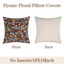 Pyonic Set of 2 Decorative Floral Print Throw Pillow Covers 18X18 Inch Vintage Black Boho Square Pillow Covers Soft Neutral Farmhouse Couch Pillowcase for Livingroom Bedroom Home Decor