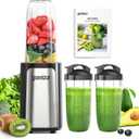 Ganiza Blender for Smoothies, 14Pcs Personal Blender for Shake and Smoothies for Kitchen with 3 Portable Cups (1x24oz & 2X17oz), Single Serve Smoothie Maker, Nutritious Recipe (Black Silver)