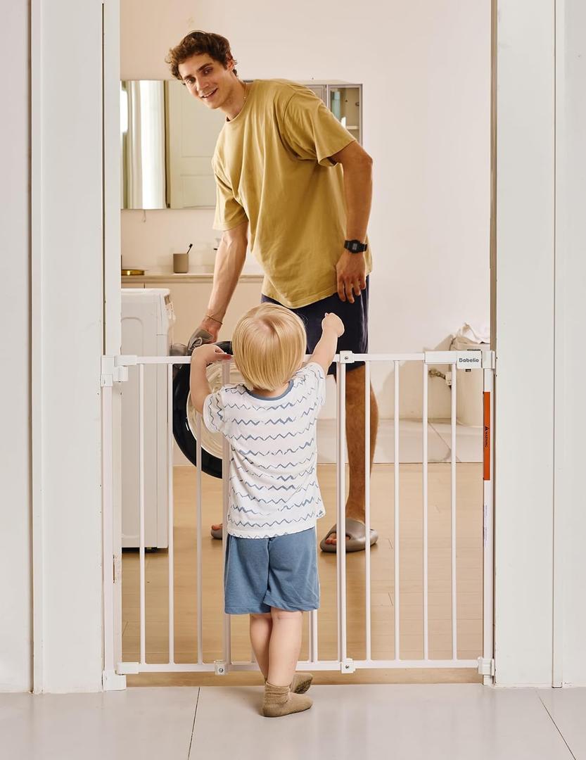 Babelio 29-43" No Bottom Bar Baby/Dog Gate for Stairs and Doorways, Easy to Remove and Install, Auto Close Function, Extra-Wide Walk Thru Door, Hardware Mount, 30" Tall, White