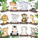 Yaomiao 12 Pcs Safari Jungle Animal Wooden Table Centerpiece Cutout Shapes Forest Painted Baby Shower Decorations Wild Creatures Wood Table Sign for Forest Camp Birthday Party Supplies