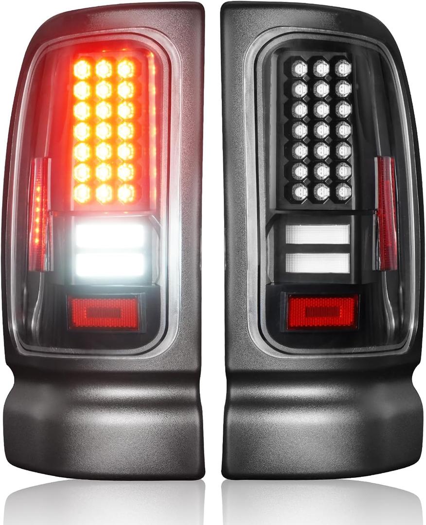 LED Tail Light Fit for Ram 1500 1994-2001, Fit for Ram 2500 3500 1994-2002, Rear Brake Lamp Taillight Assembly, Black Housing Clear Lens