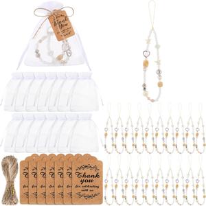Sumind 12 Set Thank You Tag Phone Charms Beach Party Employee Appreciation Gift for Women Sister Gift Bulk, Wedding Organza Bag Shell Beaded Camera Wrist Strap Lanyard Favor for Guest Baby Shower