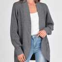 KIRUNDO Cardigan Sweaters for Women 2024 Fall Open Front Long Sleeve Loose Lightweight Knit Sweater Coat with Pockets (Gray, L)