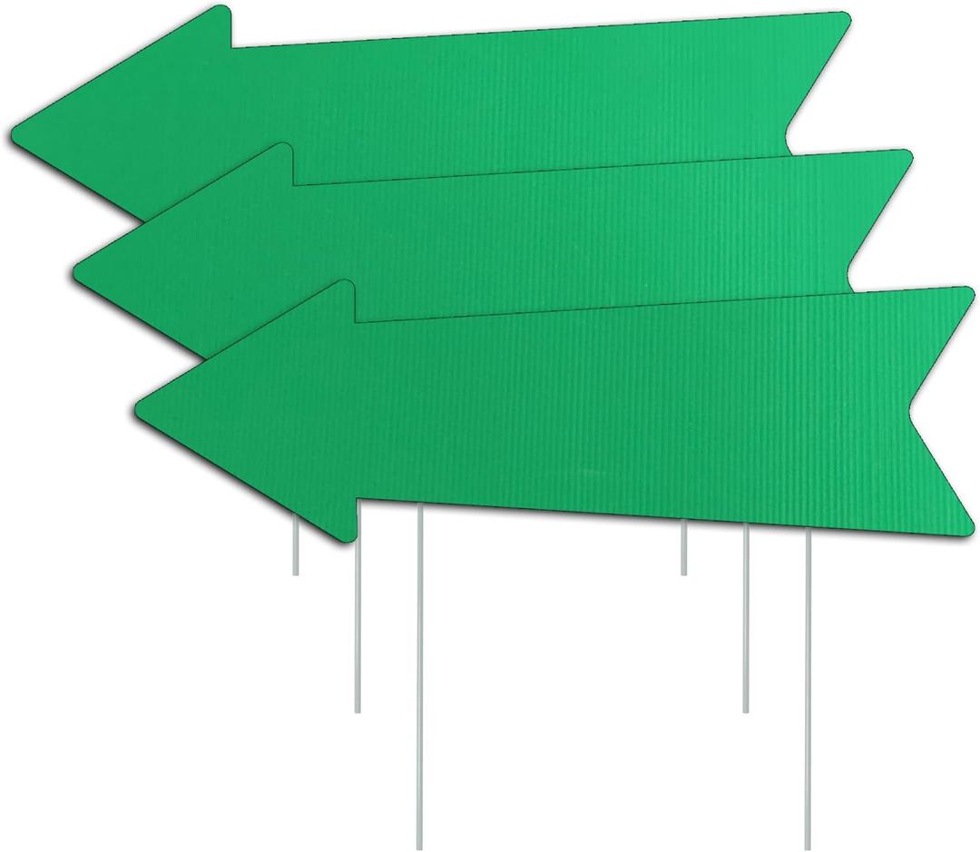 Green Arrow Signs with Stakes 16 x 5 Inches,This Way Directional Arrow Yard Signs,Wedding Yard Signs, Birthday Party Signs (3)