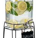 2 Gallon Glass Drink Dispenser,Beverage Dispenser with Stand,Lemonade Dispenser with 304 Stainless Steel Spigot Leakproof for Entertaining Guests, Picnic,Hosting Parties