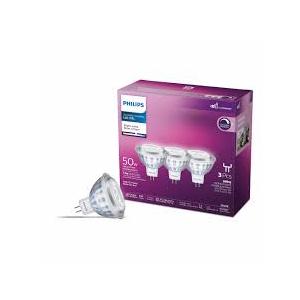 Philips 50W equivalent MR16 LED Light Bulb, Dimmable, Bright White (3000K), 3-pack |