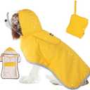 SlowTon Dog Raincoat, Adjustable Dog Rain Jacket Clear Hooded Double Layer, Waterproof Poncho with Reflective Strip Straps and Storage Pocket for Small Medium Large Dogs(M)