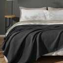 PHF 100% Cotton Waffle Weave Blanket Queen Size 90"x90" - Lightweight Washed Soft Breathable - Perfect Layer for Couch Bed Sofa - Elegant Home Decoration Gift - Black