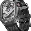 SUPLINK Silicone Bands with Stainless Steel Case Compatible with Apple Watch 10 42mm Band/Apple Watch 11 42mm Band, Rugged Protective Bumper for iWatch Apple Watch Series 10 Men, Space Grey