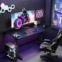 Veken 55 Inch Large Electric Standing Gaming Desk, Heights Adjustable,Sit to Stand Up, Work Home Office Computer Table for Study, Walking Pad, Writing, and Games, Wooden Desktop Desks, Black