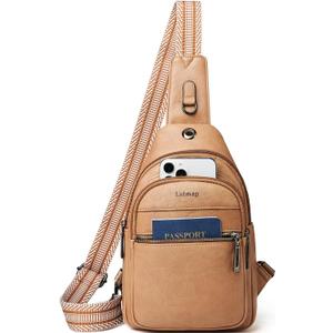 LATMAP Sling Bag For Women Faux Leather Small Casual Daypack Backpack Fanny Pack Crossbody Chest Bags Purse (7L, 7l-tan)