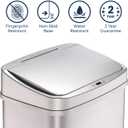 Ninestars 13 Gallon Automatic Trash Can, 50L Touchless Motion Sensor Garbage Can with Odor-Sealing Lid, Rectangular Stainless Steel, Silver Trim