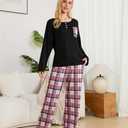 FLYCURVY Women's Pajama Sets 2 Piece Long Sleeve Sleepwear Soft Pj Set Loungewear Plaid Pjs with Pockets XS-L