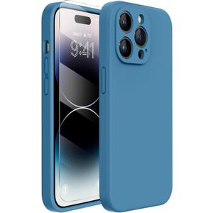 Miracase Designed for iPhone 14 Pro Case with Screen Protector, [Upgraded Camera Protection], Shockproof Liquid Silicone Rubber Phone Case Cover for 14 Pro 6.1 inch, Capri Blue