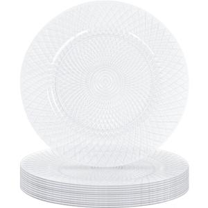 MAONAME 13" Clear Charger Plates Set of 12, Round Table Chargers for Dinner Plates, Plastic Weaving Plate Chargers for Table Setting, Wedding Decor (Grey)