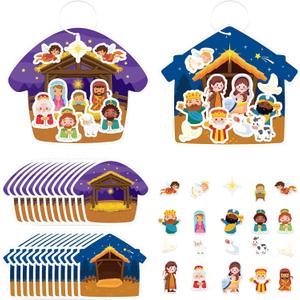 PAIVSUN 24Pcs Nativity Craft Sticker, Make a Nativity Scene Stickers DIY Hanukkah Christmas Crafts Kits for Xmas Tree Ornament Classroom Religious Christian Party Game Supplies, 2 Designs