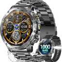 Military Smart Watches for Men, 1.7 Smartwatch with 1000 mAh Battery/Led Flashlight/Heart Rate/Sleep Monitor 100+ Sport Modes, Answer/Make Calls Fitness Watch for Android/iPhone, 2 Bands