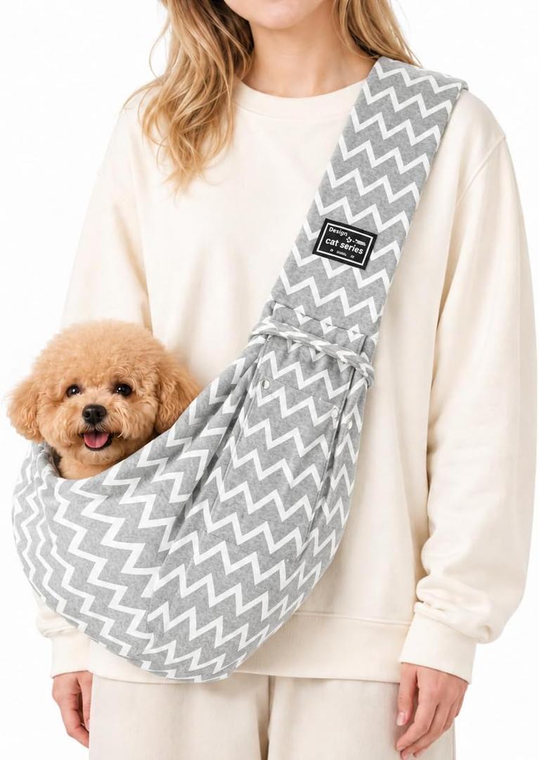 Dog Sling Carrier for Small Dogs and Cats 516 lbs, Puppy Carrier Sling with Safety Hook and Storage Pocket, Hands Free Pet Carrier Purse for Travel, Walking, Shopping (Grey Ripple)
