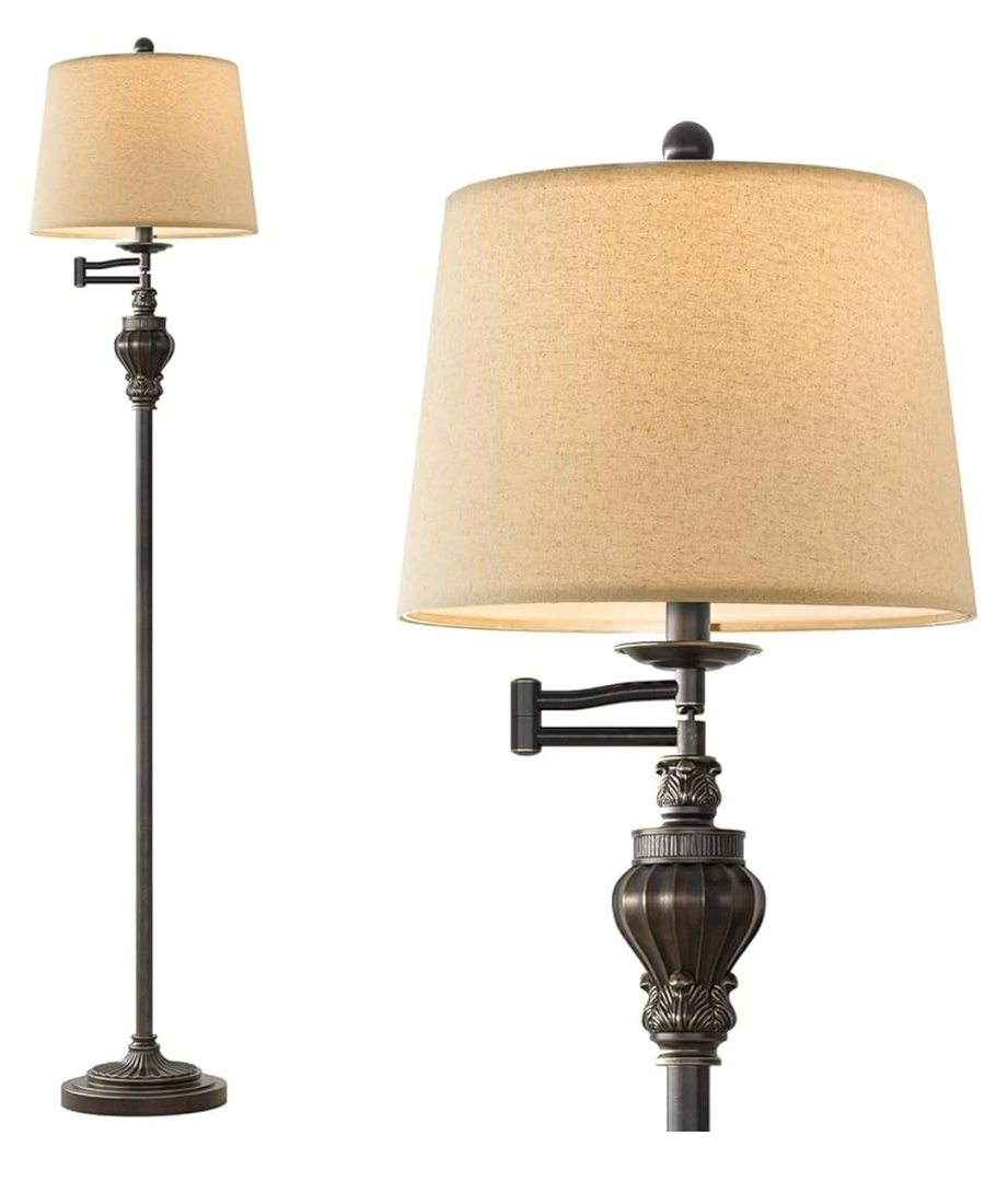 61" Vintage Floor Lamp with 350° Adjustable Swing Arm, Standing Lamp for Bedroom Living Room Bedside Nightstand Retro Farmhouse Mid Century Lamp Light Home Décor Office Gifts