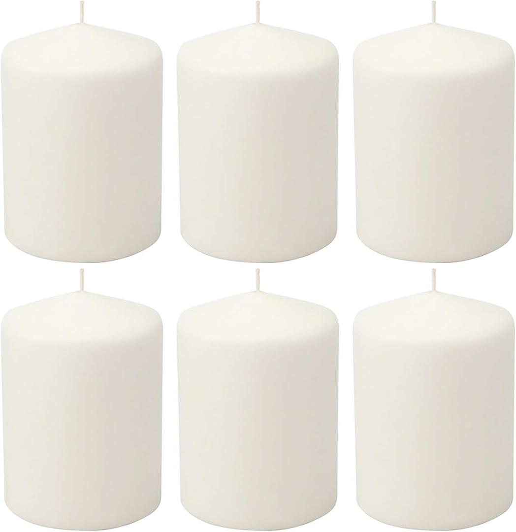 Stonebriar Unscented White Tall Pillar Candles, 35 Hour Burning Candle Pillars, Perfect for Decor, Weddings, Emergencies 3" X 4", 6 count