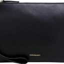 DORIS&JACKY Lambskin Leather Wristlet Clutch Purse for Women Soft Designer Slim Cell Phone Pouch Bag with Detachable Strap (Black)