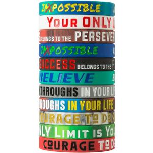 QEERBSIN 12 Pack Motivational Wristbands for Men, Women & Teens, Inspirational Silicone Bracelets Unisex Adult Wristbands