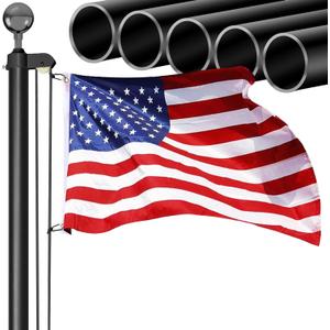 20FT Sectional Flag Pole Kit, Extra Thick Heavy Duty 14 Gauge Aluminum Flag Poles, Outdoor In ground Flagpole with Free 3x5 Polyester American Flag for Outside, Residential or Commercial (Black)