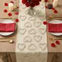 Artoid Mode Beige Soft Plush Heart Valentines Table Runner, Seasonal Partial Tufting Kitchen Dining Table Decoration for Home Party Decor 13x90 Inch