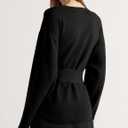 Yeokou Women Tie Front Sweater Soft Loose Long Sleeve Crew Neck Belt Knit Pullover Top Office Dressy (Black, XL)