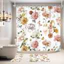4 PCS Spring Floral Birds Bathroom Set with Shower Curtain and Rugs 72Wx72H Inch Flower Plant Watercolor Non-Slip Bath Rug Toilet Lid Cover and U Shape Mat Accessories 12 Hooks Bathoom Decor